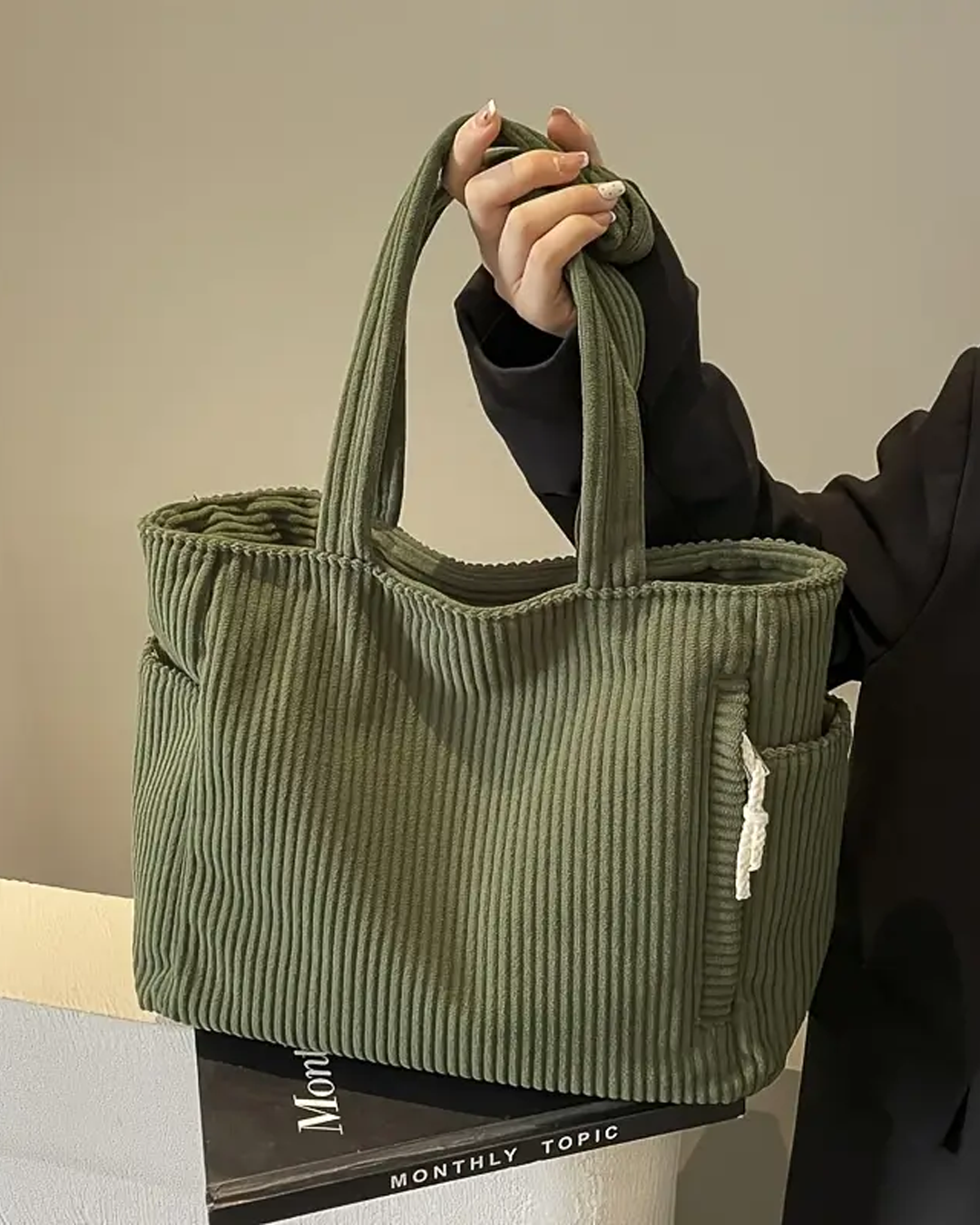 Mya – Ribbed Tote Bag with Cord Detail