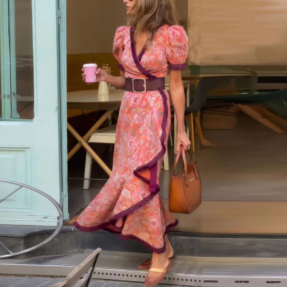 Molly - Elegant Pink Maxi Dress with Short Sleeves
