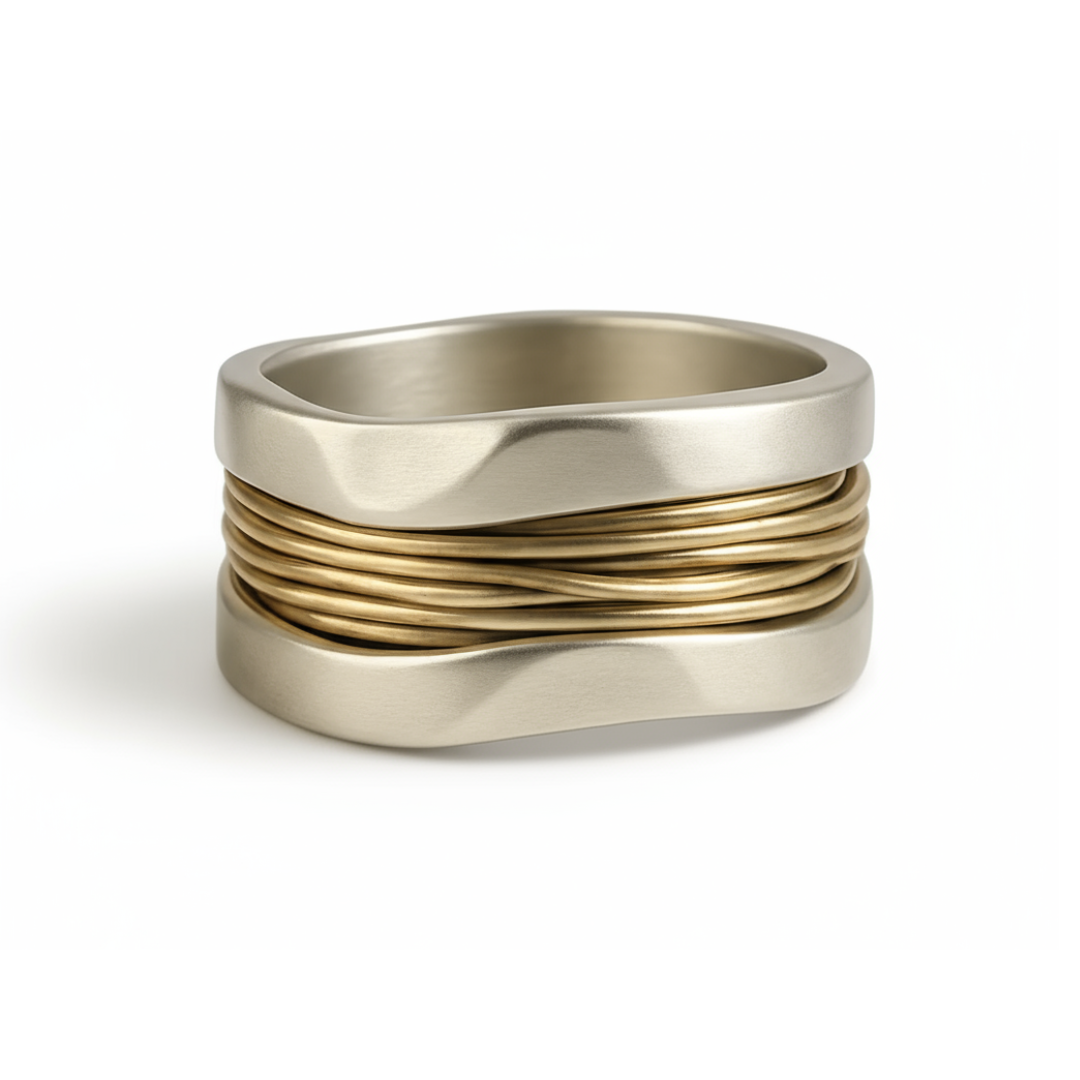 Olive - Women’s Silver and Gold Wire Ring