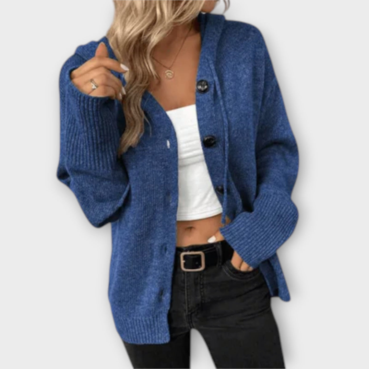 Kellie - Knitted Hooded Cardigan with Buttons