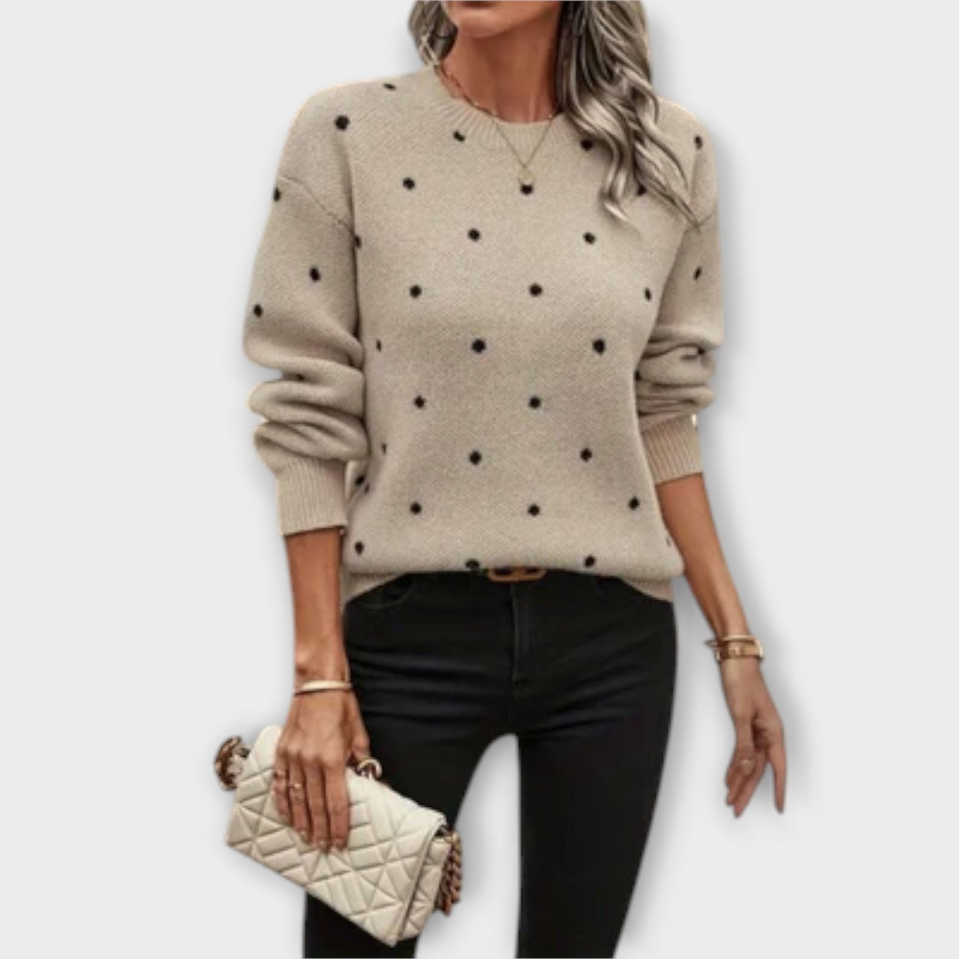 May – Casual Long-Sleeve Knit Sweater with Polka Dot Pattern