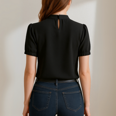 Grace - Black Pleated Blouse With Split Sleeves