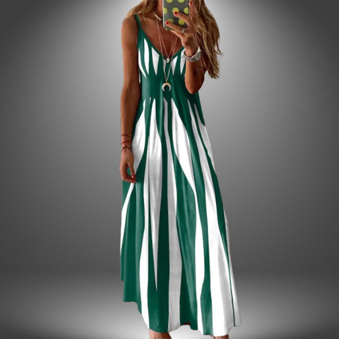 Ellen- Elegant Sleeveless Stripe Printed Long Dress