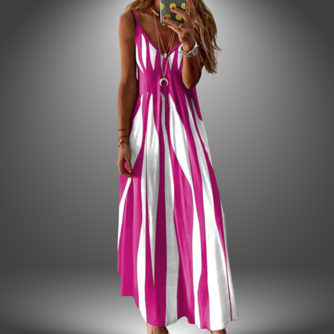 Ellen- Elegant Sleeveless Stripe Printed Long Dress