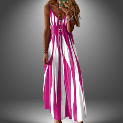 Ellen- Elegant Sleeveless Stripe Printed Long Dress