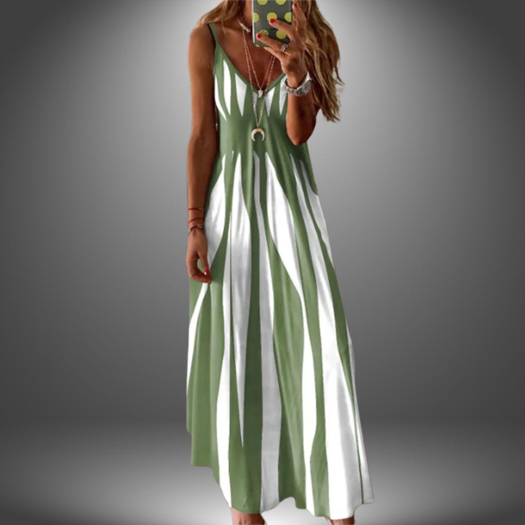 Ellen- Elegant Sleeveless Stripe Printed Long Dress