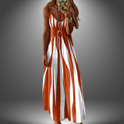 Ellen- Elegant Sleeveless Stripe Printed Long Dress