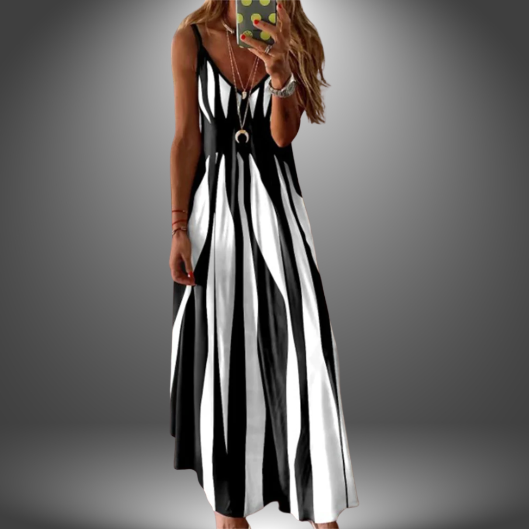 Ellen- Elegant Sleeveless Stripe Printed Long Dress