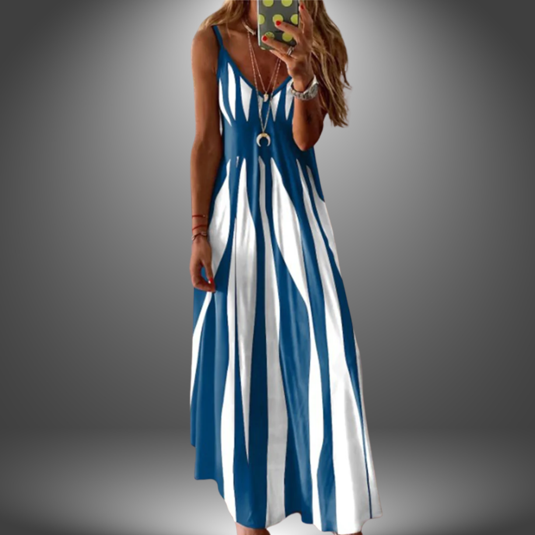 Ellen- Elegant Sleeveless Stripe Printed Long Dress