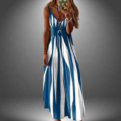 Ellen- Elegant Sleeveless Stripe Printed Long Dress