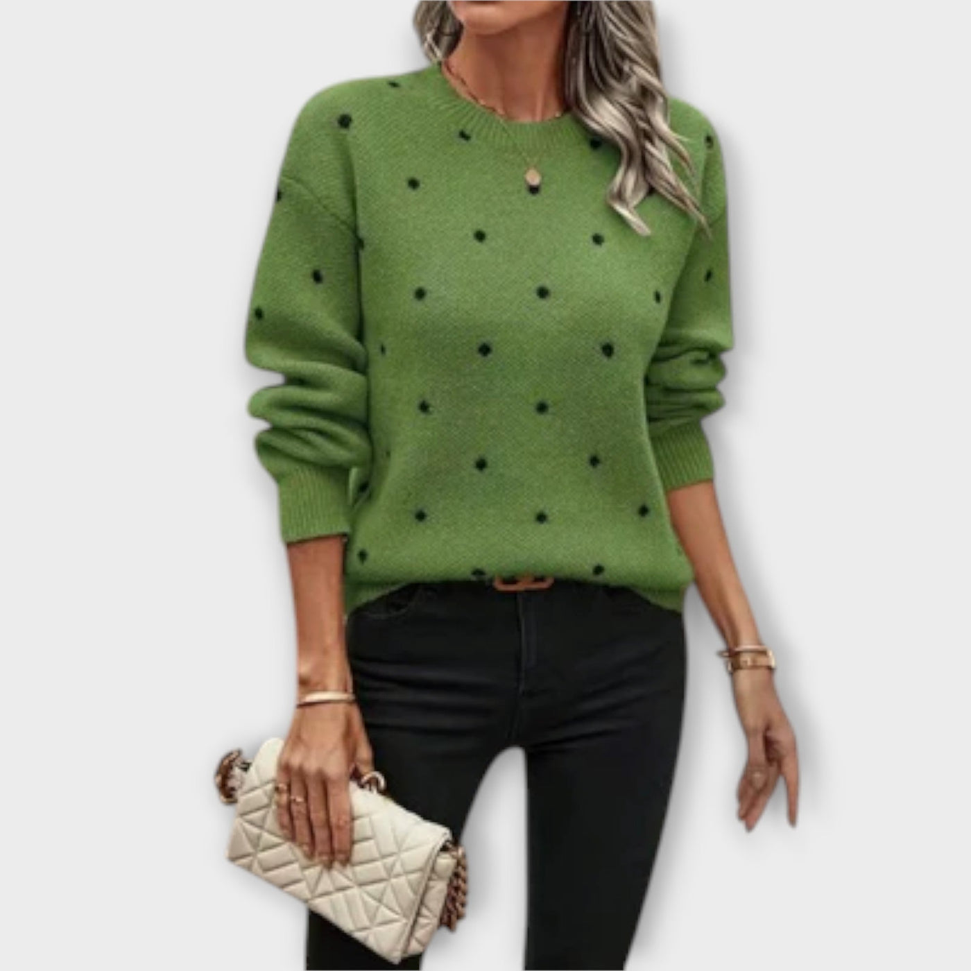 May – Casual Long-Sleeve Knit Sweater with Polka Dot Pattern