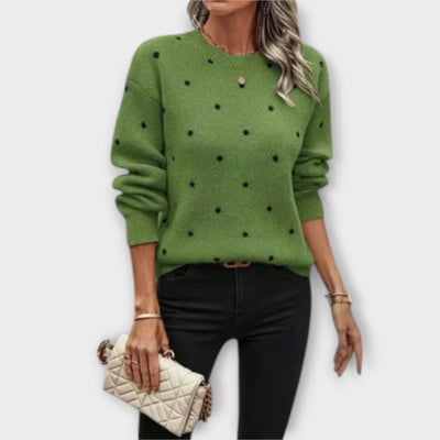 May – Casual Long-Sleeve Knit Sweater with Polka Dot Pattern