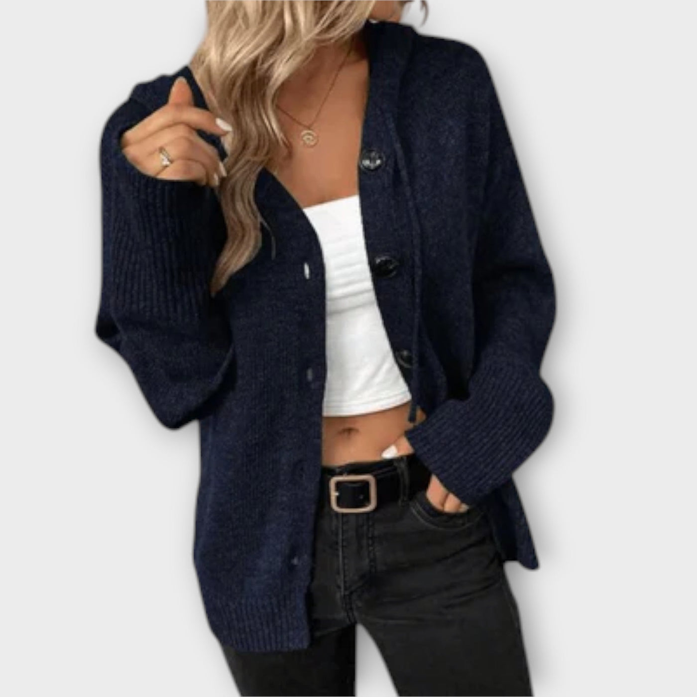 Kellie - Knitted Hooded Cardigan with Buttons