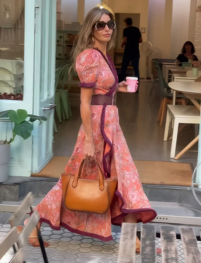 Molly - Elegant Pink Maxi Dress with Short Sleeves