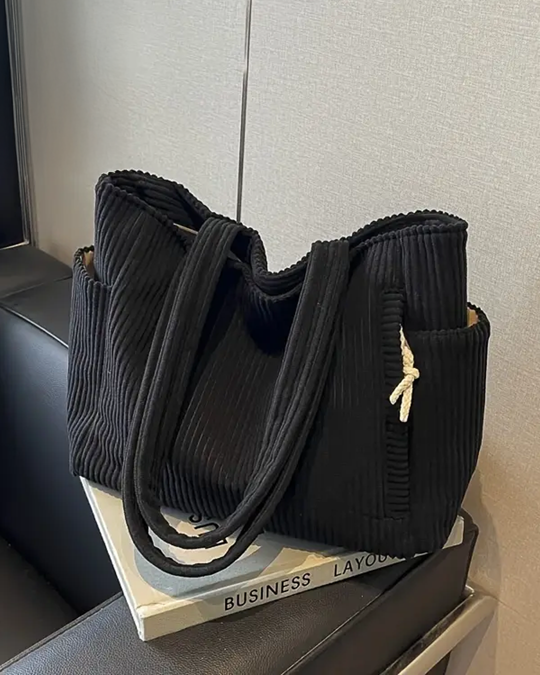 Mya – Ribbed Tote Bag with Cord Detail