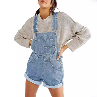 Susan - Vintage Adjustable Denim Overall Shorts