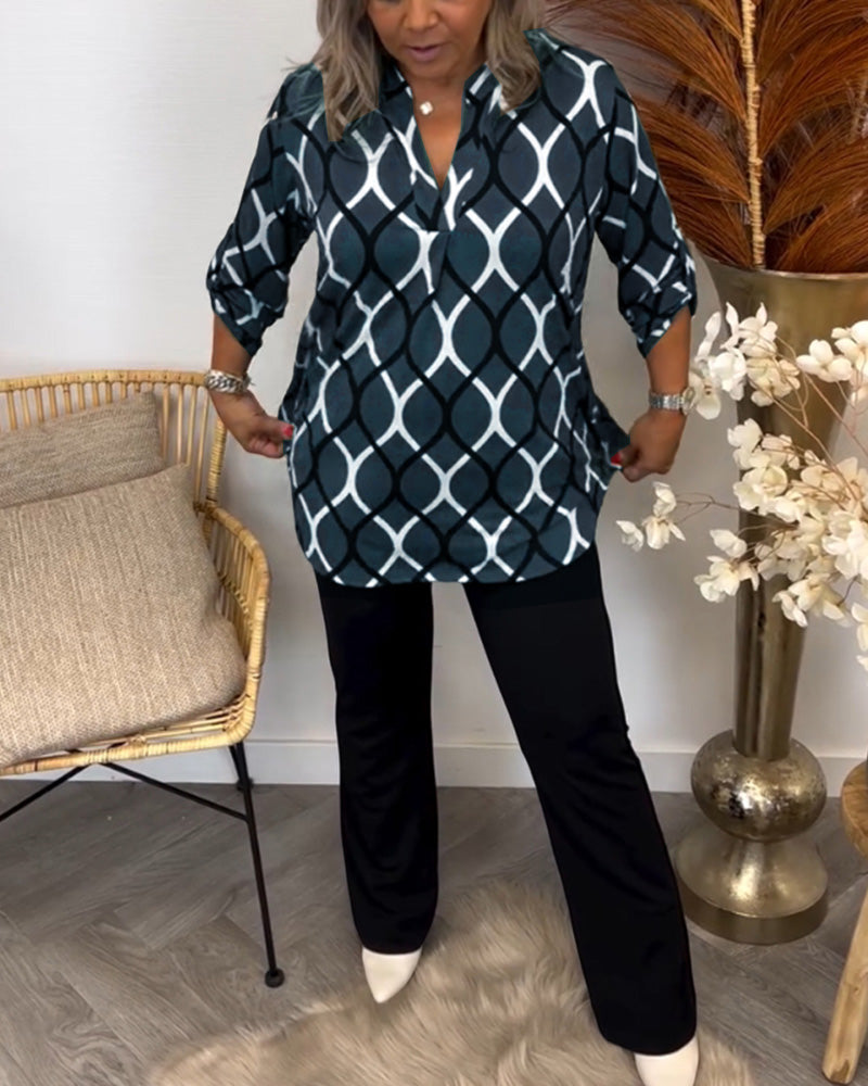 Amelia - Casual Blouse With Long Sleeves And Elegant Pattern