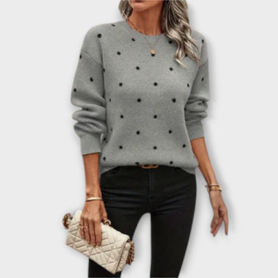 May – Casual Long-Sleeve Knit Sweater with Polka Dot Pattern