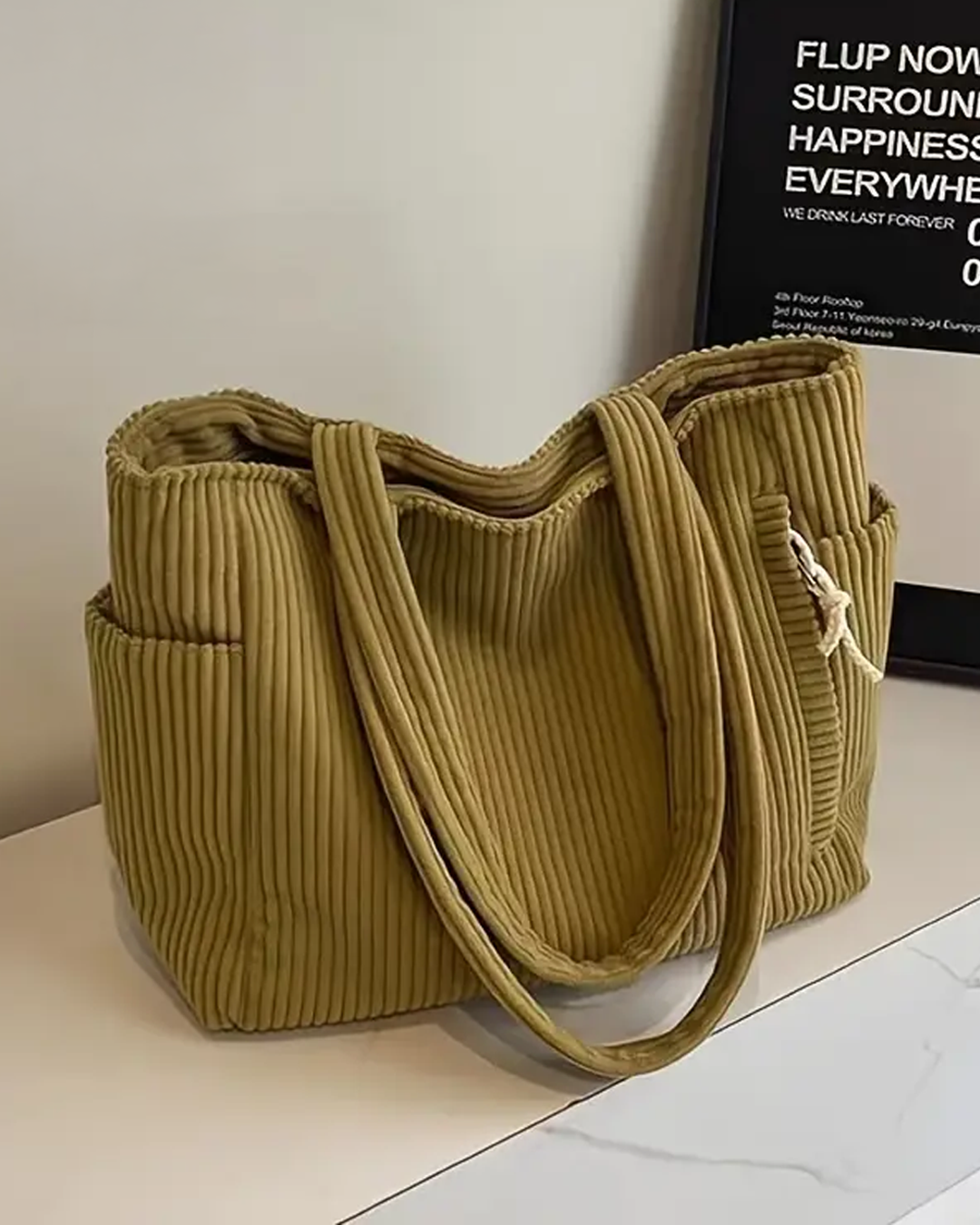 Mya – Ribbed Tote Bag with Cord Detail