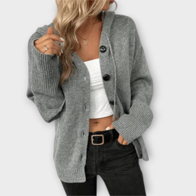Kellie - Knitted Hooded Cardigan with Buttons