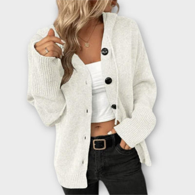 Kellie - Knitted Hooded Cardigan with Buttons