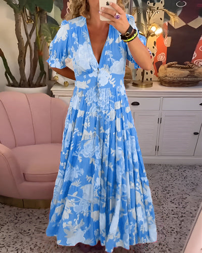 Katy - Flower Print V-neck Pocket Dress