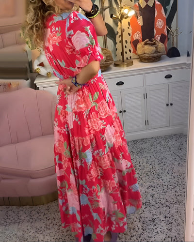 Katy - Flower Print V-neck Pocket Dress
