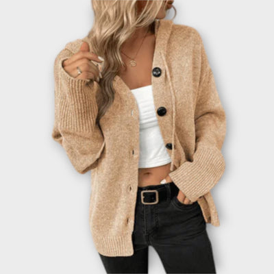 Kellie - Knitted Hooded Cardigan with Buttons