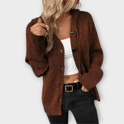Kellie - Knitted Hooded Cardigan with Buttons