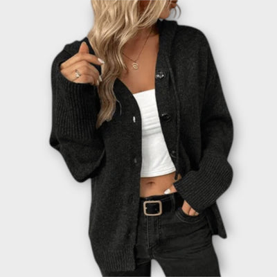 Kellie - Knitted Hooded Cardigan with Buttons