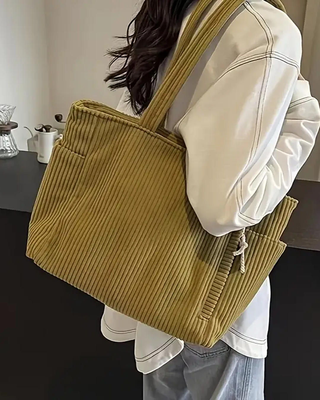 Mya – Ribbed Tote Bag with Cord Detail