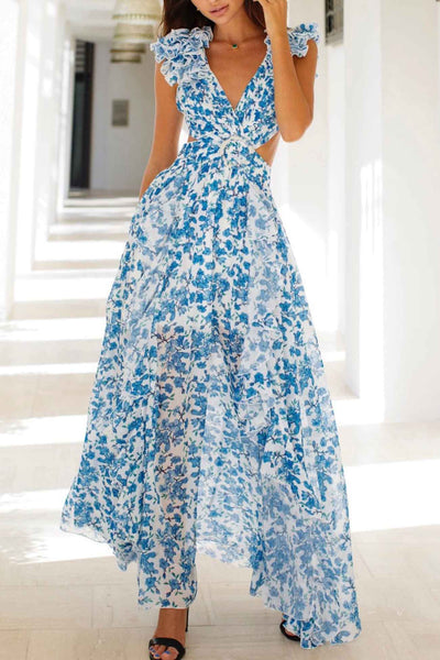 Adriana - Ruffle Sleeve Cut-Out Maxi Dress