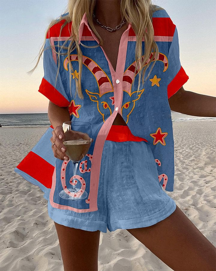 Kate - Goat Print Linen Short Set