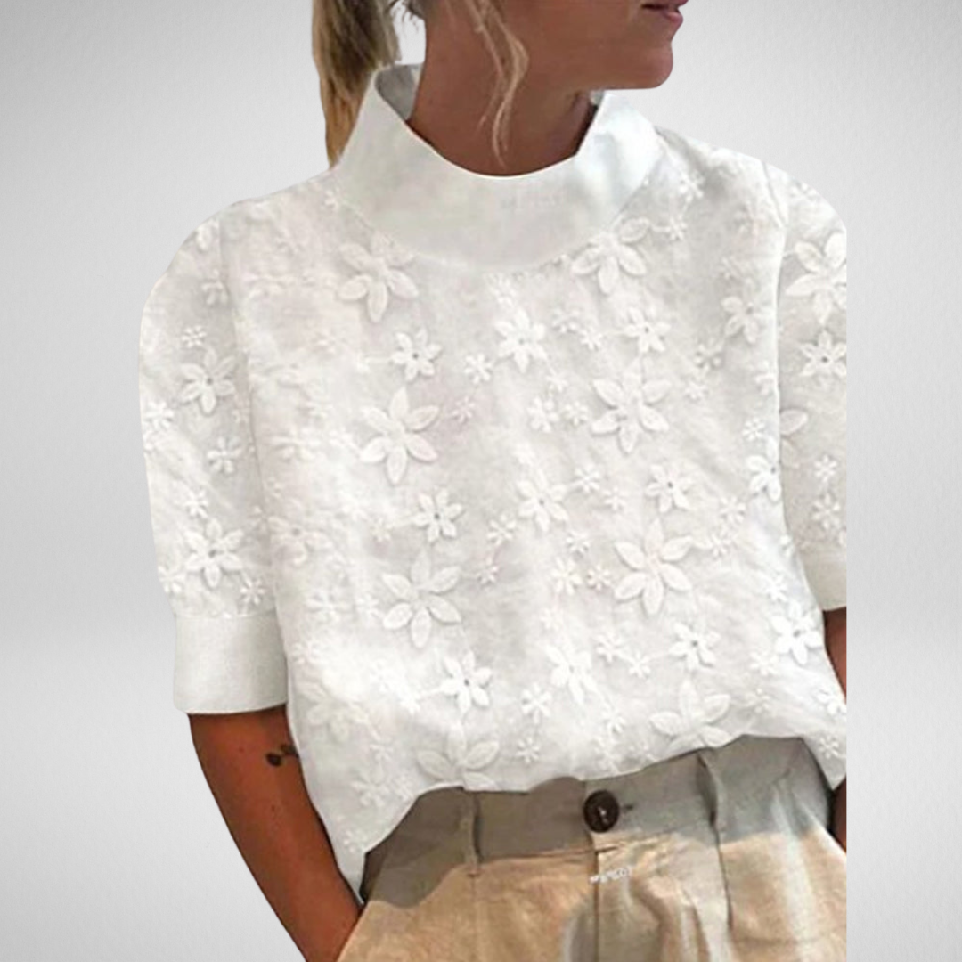 Anni - Embroidered Blouse with Stand-Up Collar