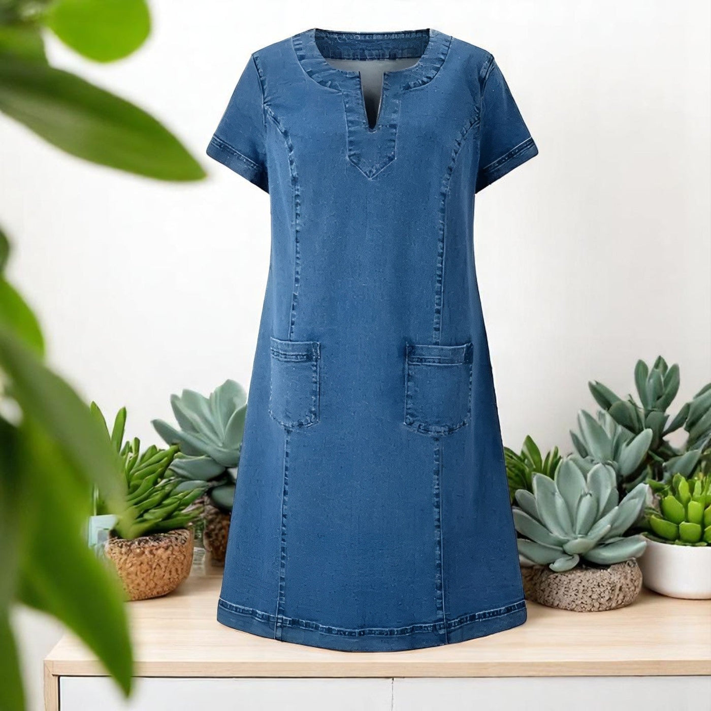 Mathilda - Soft Denim Dress With Front Pockets