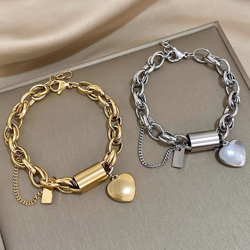 Heart Lock Stainless Steel Bracelet