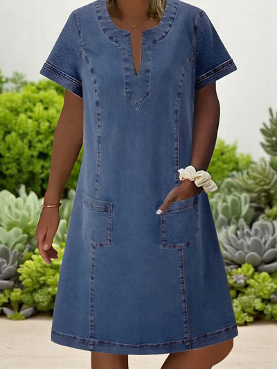 Mathilda - Soft Denim Dress With Front Pockets