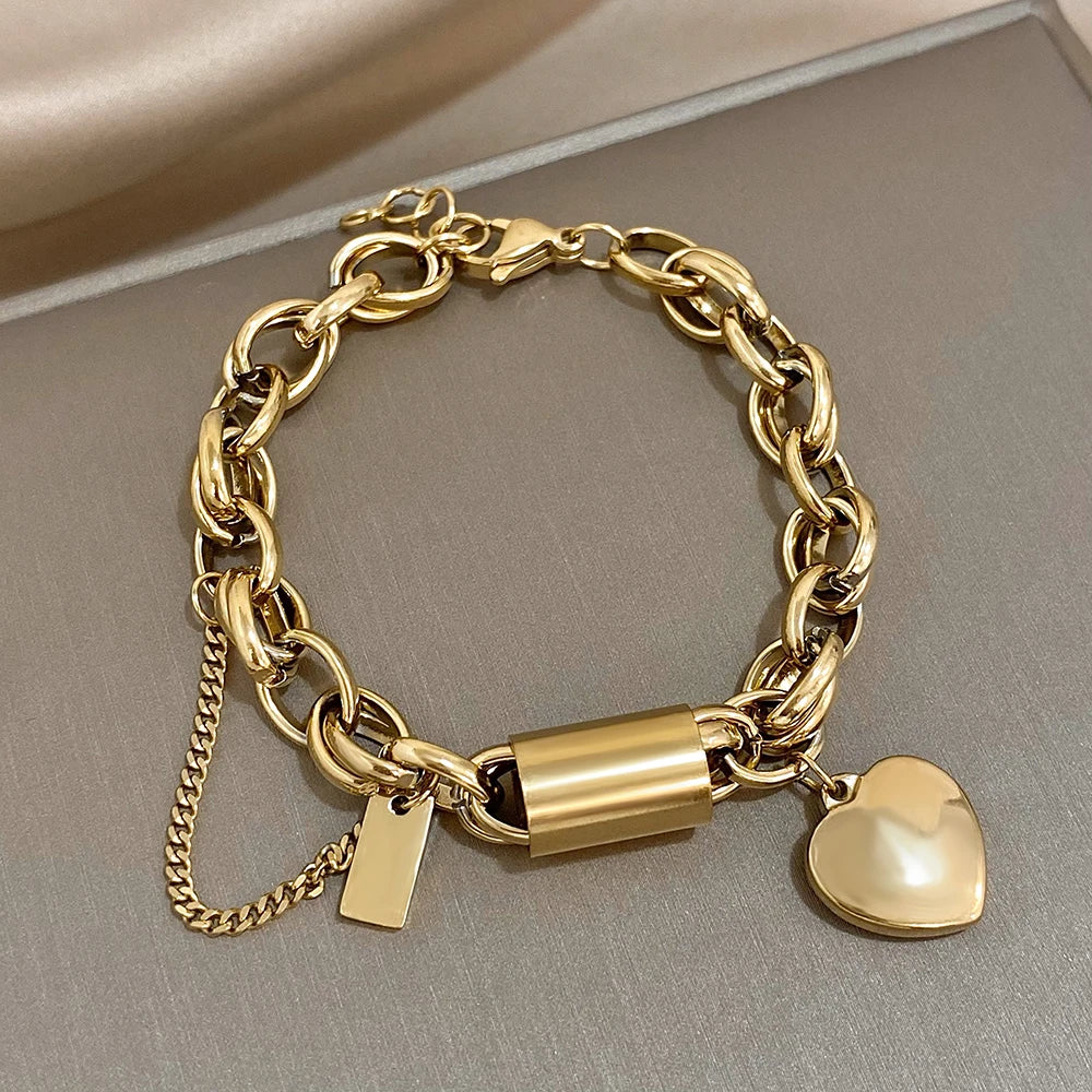 Heart Lock Stainless Steel Bracelet