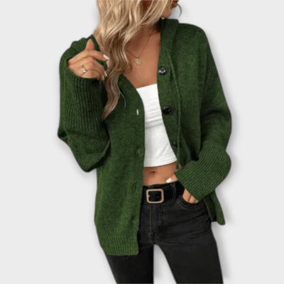 Kellie - Knitted Hooded Cardigan with Buttons