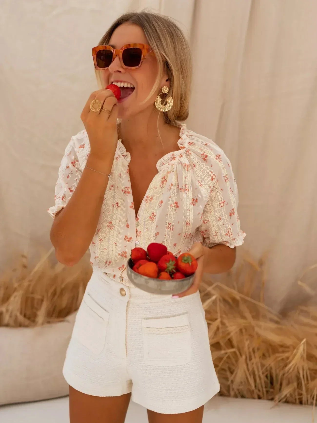 Nora - Floral Summer Charmeuse Blouse
