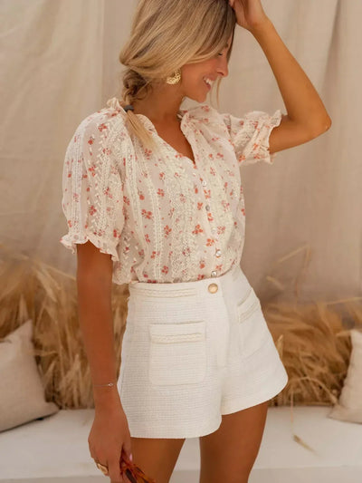 Nora - Floral Summer Charmeuse Blouse