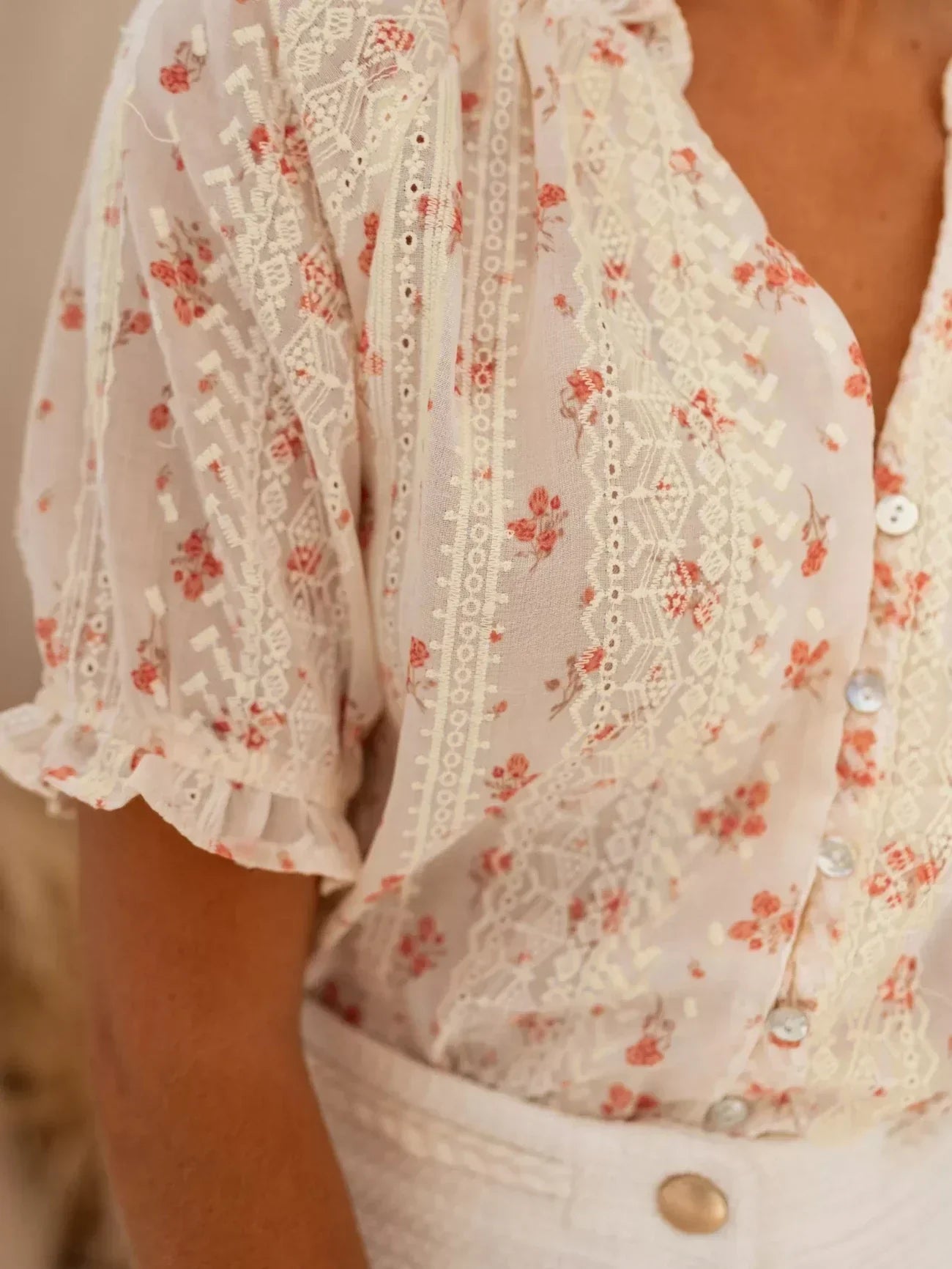 Nora - Floral Summer Charmeuse Blouse