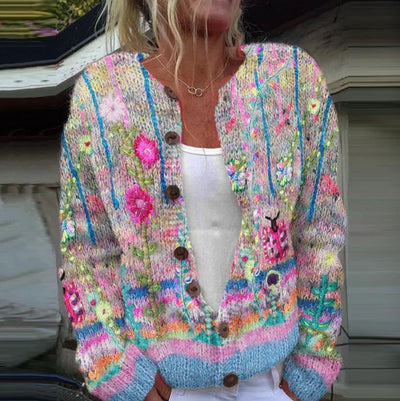 Maya - Elegant Cardigan With Floral Print
