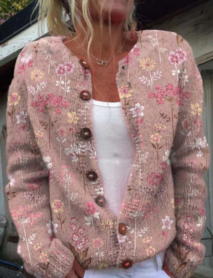 Maya - Elegant Cardigan With Floral Print