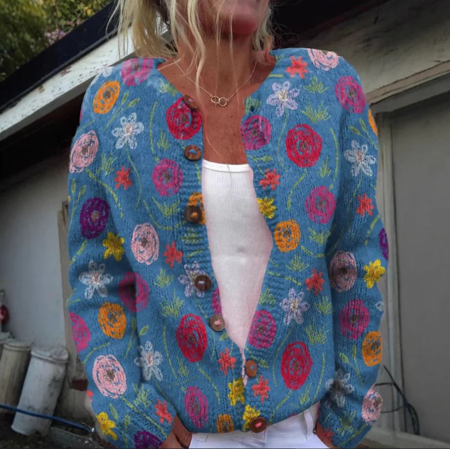 Els - Blue Cardigan With Floral Print