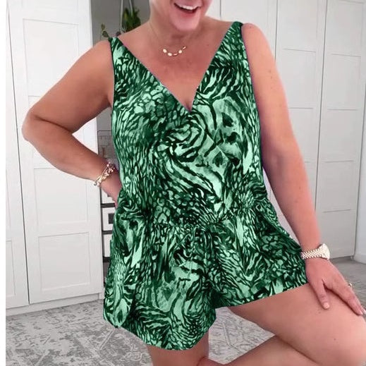 Cristy - Sleeveless swimming costume with print and v-neckline