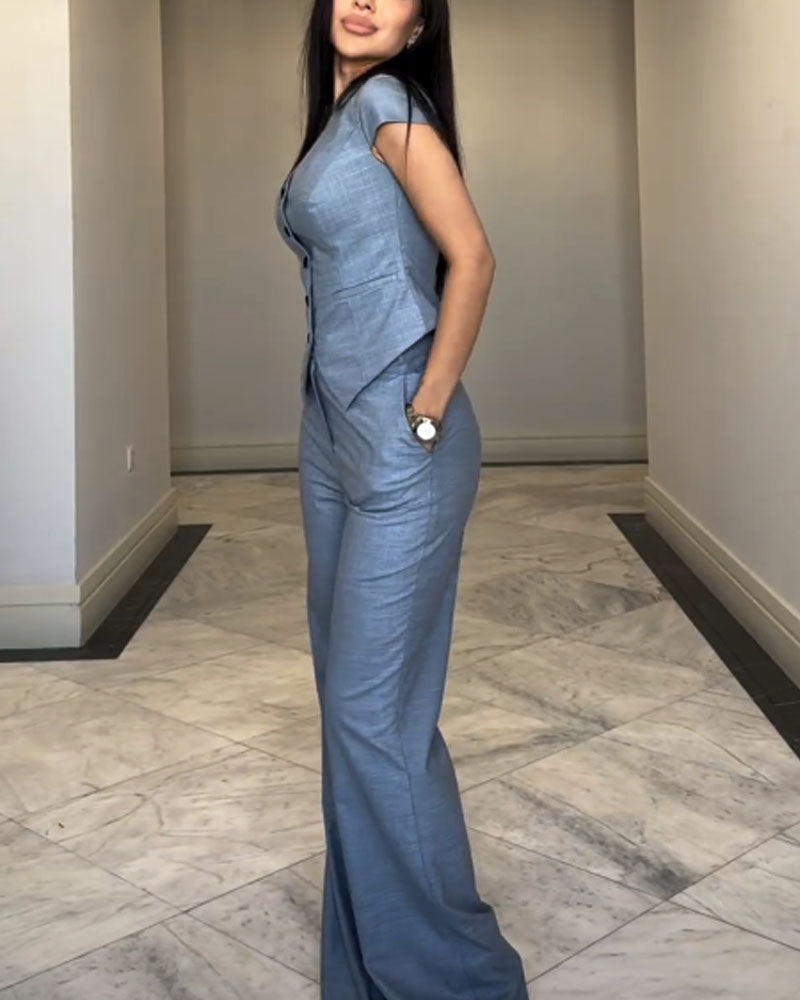 Jasmine - V-neck Top And Trousers Included