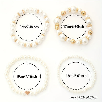 Classy Pearl Heart Bracelet Set
