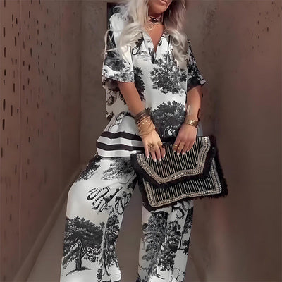 Tanny - Printed Top with V-Neck And Long Pants